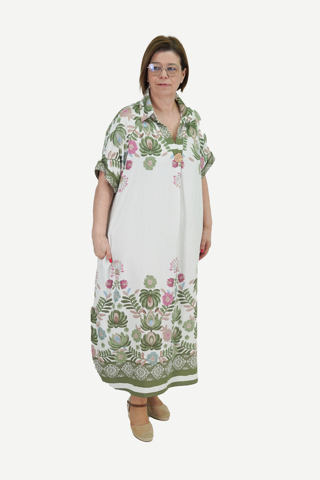 Vestido c/ Gola Flor